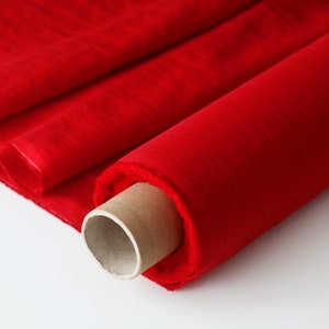Bright Red Linen Fabric - Poppy Red Christmas Stonewashed 100% Linen Flax Material - Fabric by the Meter - Linen by the Yard