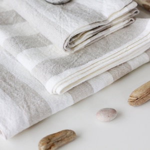 Linen Towel Bath - Striped Beach Bathroom Sauna Sheet - Face Hand Towel -  100% Softened Linen Blanket