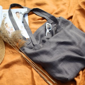 Linen Tote Bag - Shoulder Shopping Market Bag - Everyday Summer Bag - Strong Two Layers Bag