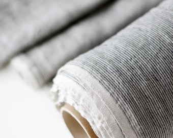 Gestreifter Leinenstoff - Naturgrau Stonewashed 100% Leinen Flas Material
