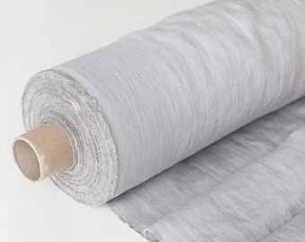 Linen Fabric by the Yard - Light Gray Silver Stonewashed 100% Linen Flax Material - Fabric by the Meter
