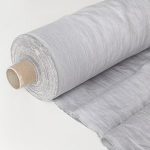 Tessuto di lino tagliato su misura - Materiale di lino 100% lino stonewashed grigio chiaro argento - Tessuto al metro