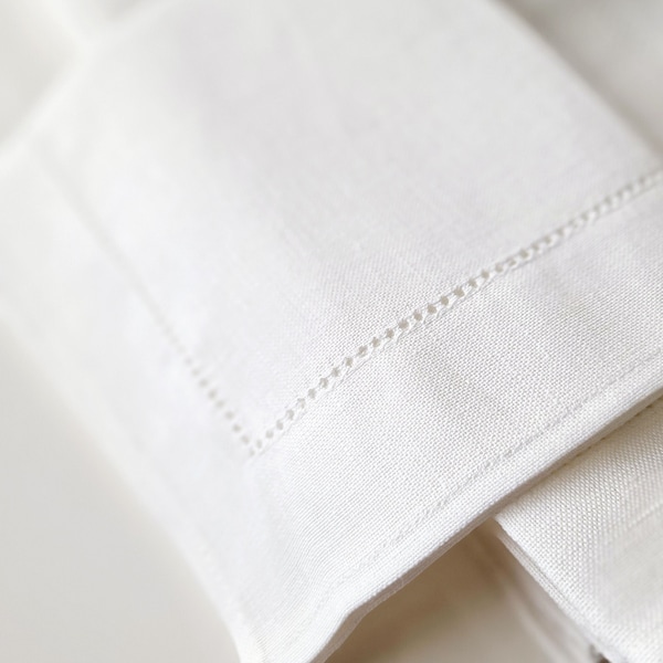 Linen Napkins Hemstitched - Wedding Napkins - White or Natural - Embroidery Monogram Supplies