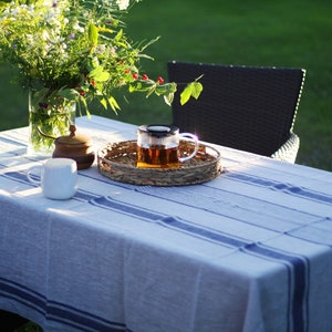 Striped Linen Tablecloth - French Style Striped Washed Heavy Weight Table Cloth