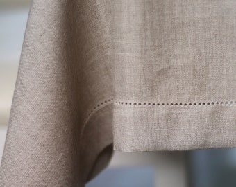 Rustic Linen Tablecloth Hemstitched - Natural Undyed Table Cloth with Hemstitch