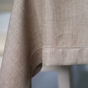 Rustic Linen Tablecloth Hemstitched - Natural Undyed Table Cloth with Hemstitch