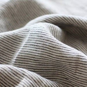 Striped Linen Fabric - Gray Black Stonewashed Vintage looking 100% Linen - Fabric by the Meter - Fabric by the Yard