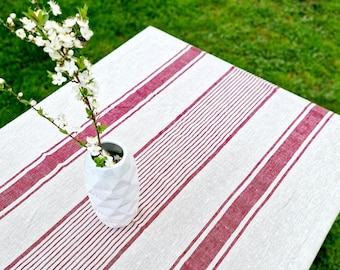 Striped Tablecloth for Summer - French Style Heavy Weight Washed Linen Table Cloth