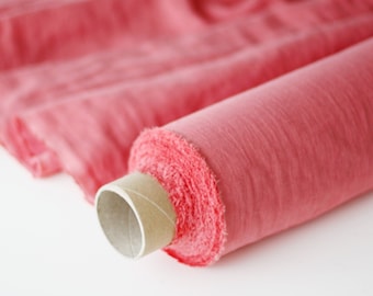 Coral Linen Fabric - Reddish Pink Stonewashed 100% Linen Flax Material