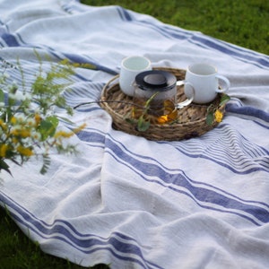 Striped Linen Throw Blanket - French Style Bed Cover