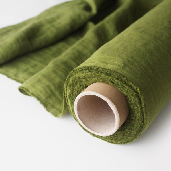 Moss Green Linen Fabric - Linen for Dresses - Linen for Napkins - Linen for Tablecloth - Stonewashed 100% Linen Fabric - Fabric by the Yard