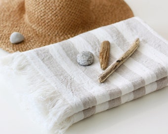 Linen Throw Blanket - Linen Beach Blanket - Striped Bedspread Cover