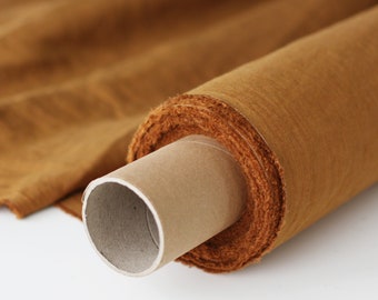 Cinnamon Linen Fabric - Light Brown Stonewashed 100% Linen Flax Material - Fabric by the Meter - Linen by the Yard