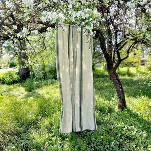 Striped Linen Curtain Panel  - French Style Heavy Linen Curtain - Rod Pocket Linen Curtain - Vintage Style Linen Fabric - Green Stripes