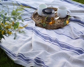 Striped Linen Throw Blanket - French Style Bed Cover