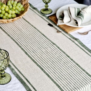 Linen Table Runner Striped French Style Heavy Weight Natural Table Runner zdjęcie 2