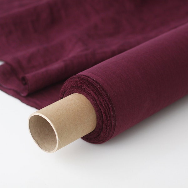 Plum Linen Fabric - Stonewashed 100% Purple Linen Flax Material by the Meter - Fabric by the Meter - Fabric by the Yard