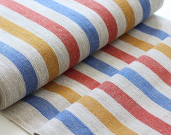 Rough Striped Linen Fabric - Narrow Rustic Heavy Weight 100% Linen Flax Material - Fabric by the Meter - Fabric by the Yard 360g/m2