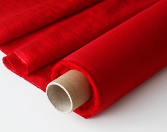 Bright Red Linen Fabric - Poppy Red Christmas Stonewashed 100% Linen Flax Material - Fabric by the Meter - Linen by the Yard