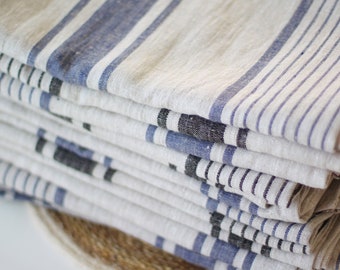 Big Linen Beach Towel Blanket - Striped French Style Bath Beach Bathroom Sauna Sheet - 100% Softened Linen Blanket