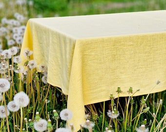 Yellow Linen Tablecloth for Wedding - Rectangle Square Round - Washed 100% Linen Fabric