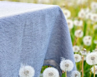 Striped Linen Tablecloth Rectangle Square Round - Washed 100% Linen Fabric