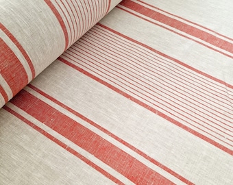 Heavy Weight Linen Fabric by the Yard 265g/m2 - Upholstery Striped French Style 100% Flax Material -  Linen for Tablecloth