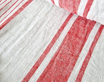 Heavy Weight Linen Fabric by the Yard 265g/m2 - Upholstery Striped French Style Softened 100% Flax Material -  Linen for Tablecloth