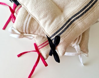Striped Chair Pillow with Ties - Seat Cushion - Natural French Style Heavy Weight 100% Cotton Fabric