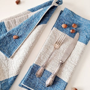 Linen Tea Towel - Kitchen Dishcloth Heavy Weight - Natural Striped Tea Dining Towel - Durable Rustic Hand Towel