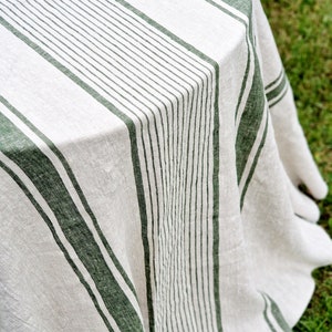 Heavy Linen Tablecloth Round Square Rectangle - French Style Striped Washed Linen Table Cloth