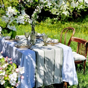Linen Table Runner Striped - French Style Heavy Weight Natural Table Runner