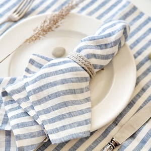 Striped Linen Napkins for  Sea Beach Wedding - Blue and White Stripes