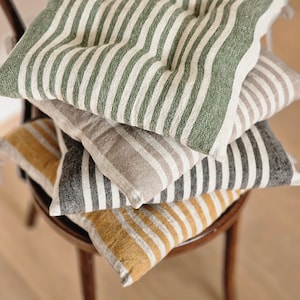 Linnekudde med band - Randig sittdyna - Naturlig fransk stil, kraftigt 100 % linnetyg