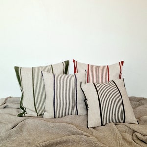 Linen Cushion Cover Pillow Case with Hidden Zipper - Heavy Weight Striped Fabric
