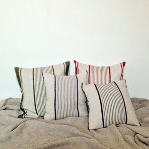 Linen Cushion Cover Pillow Case with Hidden Zipper - Heavy Weight Striped Fabric