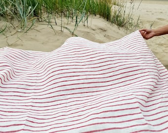 100% Pure Linen Beach Blanket – Striped Sand Free Beach Towel – Lightweight Travel Throw & Picnic Mat