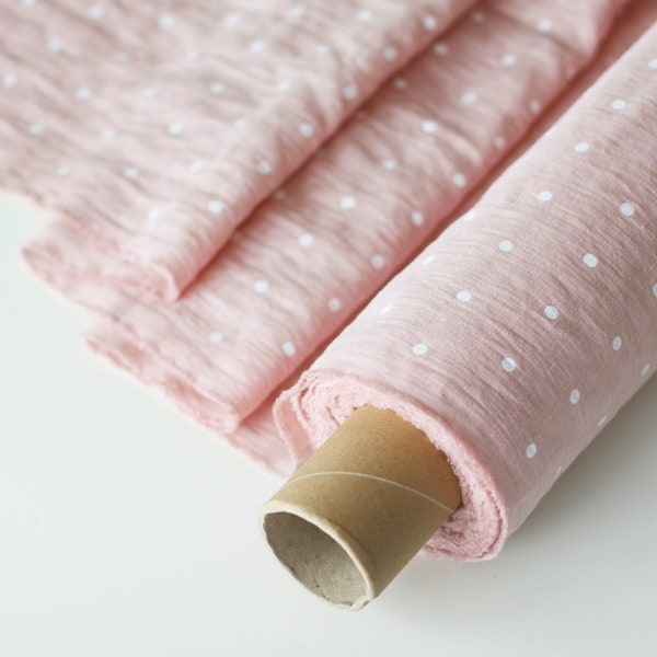 Dusty Rose Linen Fabric - Linen for Clothing - Polka Dot Pink Stonewashed 100% Linen Flax Material - Fabric by the Yard