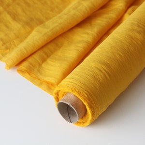 Yellow Linen Fabric - Stonewashed 100% Linen Flax Material