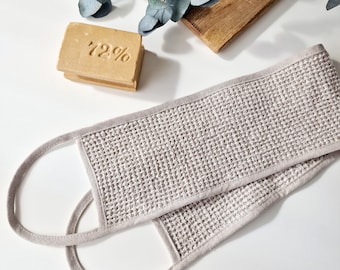 Linen Back and Body Scrubber with Handles - Natural Exfoliating Back Strap