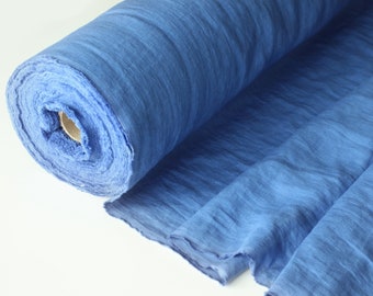 Linen Fabric by the Yard for Clothing Cornflower Blue - Stonewashed 100% Linen Flax Material -  Fabric by the Meter