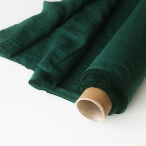 Forest Green Linen Fabric for Clothes by the Yard - Lines for Napkins - Linen for Curtains - Linen for Dresses