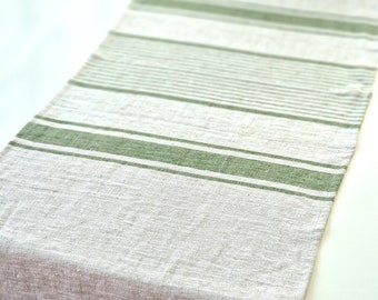 Linen Table Runner - Striped French Style Farmhouse Table Mat - Heavyweight Linen Fabric