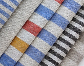 Rough Striped Linen Fabric for Towels by the Yard - Narrow Rustic Heavy Weight 100% Linen Flax Material 360g/m2
