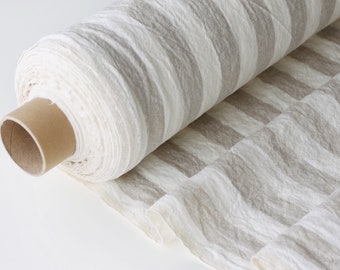 Tissu de lin lourd rayé 300g / m2 - Rembourrage lavé à la pierre 100% matériau de lin - Non teint Tissu blanc cassé au mètre - Tissu par verge