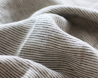 Striped Linen Fabric - Gray Black Stonewashed Vintage looking 100% Linen - Fabric by the Meter - Fabric by the Yard