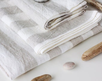 Linen Towel Bath - Striped Beach Bathroom Sauna Sheet - Face Hand Towel -  100% Softened Linen Blanket