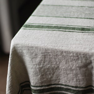 Heavy Linen Tablecloth for Easter Table - French Style Striped Washed Linen Table Cloth - Rectangle Square or Round