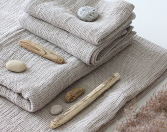 Linen Bath Towel - Waffle Beach Bathroom Sauna Sheet - Face Hand Towel -  100% Softened Linen Towel