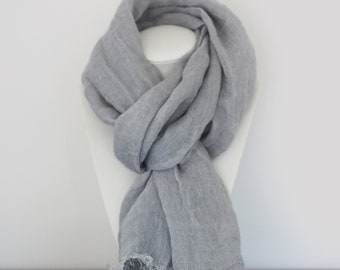 Linen Scarf Women Gray Long Lightweight Stonewashed Soft Flax Shawl